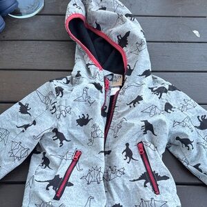 Gray Dinosaur Print Hoodie with Red Accents